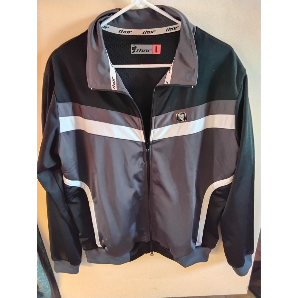 Thor MX Mens Track‎ Jacket Full Zip Colorblock Black Grey White Motocross Large